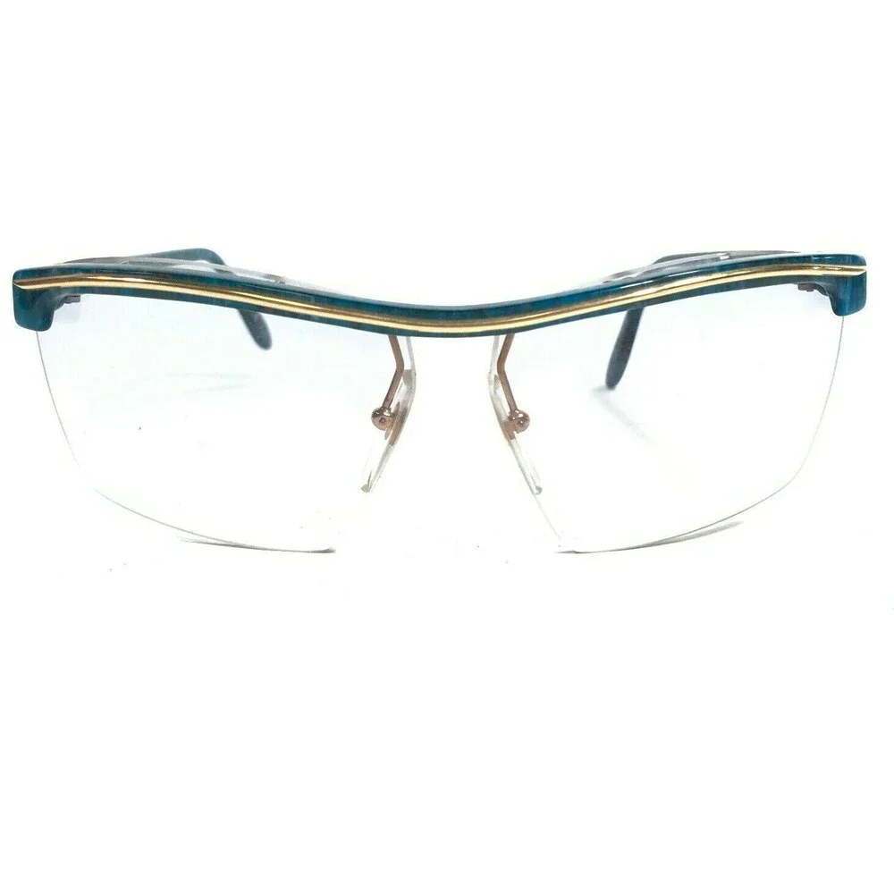 Bright Eyes Optical Affairs Eyeglasses Frames Blue Square Wrap Half Rim 70s 80s